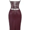 Jalena Mulberry Kleid aus veganem Leder mit Spitzenrücken Jalena Mulberry Kleid aus veganem Leder mit Spitzenrücken