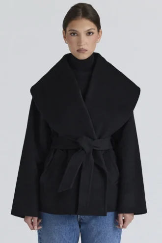 James – Schwarze Jacke mit Schalkragen aus Wolle