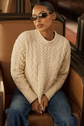 Jasper Cream Chunky Cable Knit Pullover