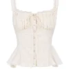 Jeans-Vintage-Creme-Baumwoll-Peplum-Oberteil mit Broderie Anglaise Jeans-Vintage-Creme-Baumwoll-Peplum-Oberteil mit Broderie Anglaise