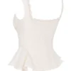 Jeans-Vintage-Creme-Baumwoll-Peplum-Oberteil mit Broderie Anglaise Jeans-Vintage-Creme-Baumwoll-Peplum-Oberteil mit Broderie Anglaise