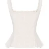 Jeans-Vintage-Creme-Baumwoll-Peplum-Oberteil mit Broderie Anglaise Jeans-Vintage-Creme-Baumwoll-Peplum-Oberteil mit Broderie Anglaise