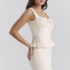 Jeans-Vintage-Creme-Baumwoll-Peplum-Oberteil mit Broderie Anglaise Jeans-Vintage-Creme-Baumwoll-Peplum-Oberteil mit Broderie Anglaise
