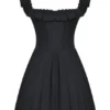 Jemima Schwarzes Plissee-Kleid mit Biesen Jemima Schwarzes Plissee-Kleid mit Biesen