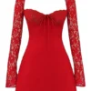 Jennica Mini-Kleid aus rotem Rosensatin und Spitze