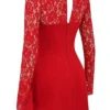 Jennica Mini-Kleid aus rotem Rosensatin und Spitze