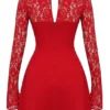 Jennica Mini-Kleid aus rotem Rosensatin und Spitze