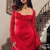 Jennica Mini-Kleid aus rotem Rosensatin und Spitze