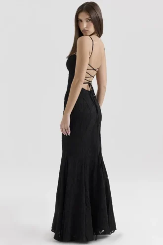 Joan Schwarzes Maxikleid aus Spitze
