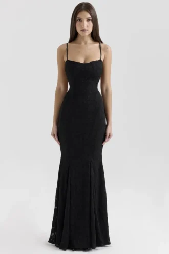 Joan Schwarzes Maxikleid aus Spitze
