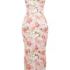 Josefina Maxikleid aus Satin mit rosa Pfingstrosenprint Josefina Maxikleid aus Satin mit rosa Pfingstrosenprint