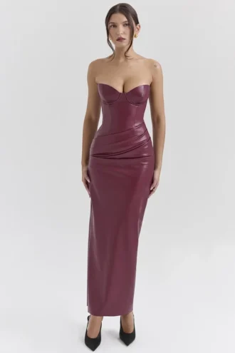 Juliana Cabernet Midi-Kleid aus veganem Leder