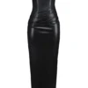 Juliana – Schwarzes, trägerloses Midi-Kleid aus veganem Leder Juliana – Schwarzes, trägerloses Midi-Kleid aus veganem Leder