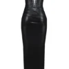 Juliana – Schwarzes, trägerloses Midi-Kleid aus veganem Leder Juliana – Schwarzes, trägerloses Midi-Kleid aus veganem Leder