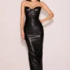 Juliana – Schwarzes, trägerloses Midi-Kleid aus veganem Leder Juliana – Schwarzes, trägerloses Midi-Kleid aus veganem Leder