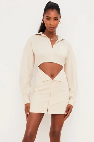 Julietta Beige Leinen-Kleider mit Cut-outs