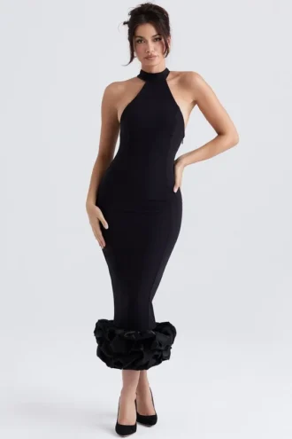 Juniper Schwarzes Midi-Kleid mit Schößchen