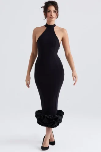 Juniper Schwarzes Midi-Kleid mit Schößchen