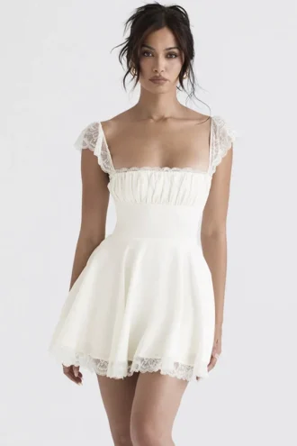 Kaia Elfenbeinfarbenes A-Linien-Mini-Kleid