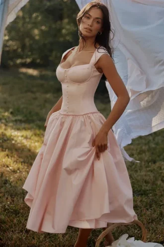 Kaia – Midi-Kleid aus rosa Baumwolle mit Flügelärmeln
