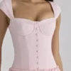 Kaia – Midi-Kleid aus rosa Baumwolle mit Flügelärmeln Kaia – Midi-Kleid aus rosa Baumwolle mit Flügelärmeln