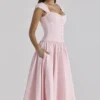 Kaia – Midi-Kleid aus rosa Baumwolle mit Flügelärmeln Kaia – Midi-Kleid aus rosa Baumwolle mit Flügelärmeln