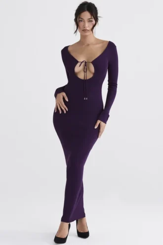 Keana Grape Maxikleid aus geripptem Strick