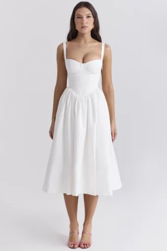 Kelly Weißes Midi-Sommerkleid im Korsetts-Stil