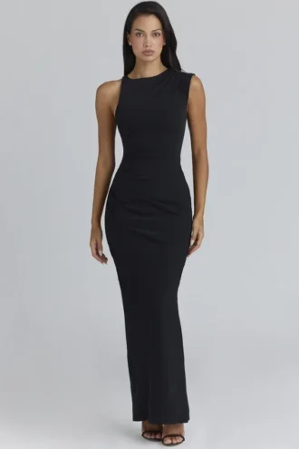 Keoni Schwarzes asymmetrisches Maxikleid mit Drapierung