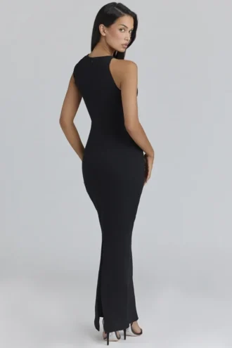 Keoni Schwarzes asymmetrisches Maxikleid mit Drapierung
