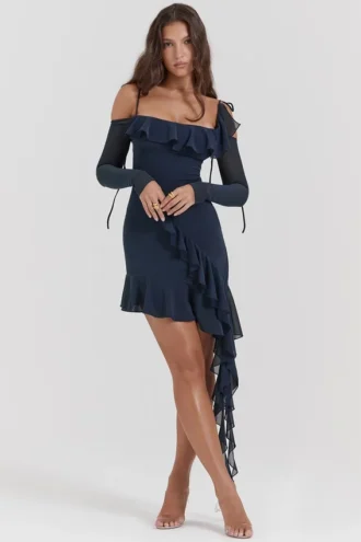 Kiki French Navy Rüschen-Minikleid