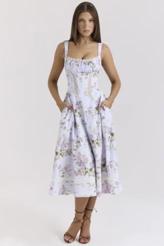 Kim Lilac Floral Baumwoll-Midi-Sommerkleid