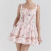 Kimmie Mini-Kleid aus Baumwolle mit Pfirsich-Blumen- und Rosenprint Kimmie Mini-Kleid aus Baumwolle mit Pfirsich-Blumen- und Rosenprint