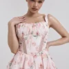 Kimmie Mini-Kleid aus Baumwolle mit Pfirsich-Blumen- und Rosenprint Kimmie Mini-Kleid aus Baumwolle mit Pfirsich-Blumen- und Rosenprint