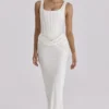 Kira – Maxikleid aus elfenbeinfarbenem Satin mit Raffungen Kira – Maxikleid aus elfenbeinfarbenem Satin mit Raffungen
