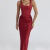 Kira – Rotes Satin-Korsetts-Maxikleid Kira – Rotes Satin-Korsetts-Maxikleid