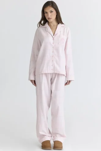 Klassisches Pyjama-Set aus gebürsteter Baumwolle mit rosa Karomuster