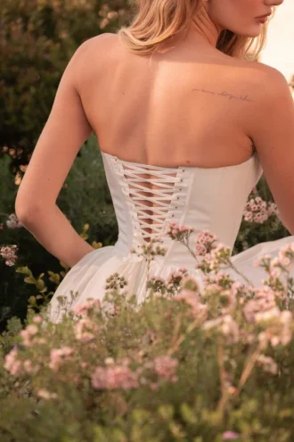 Kristiana Elfenbeinfarbenes, trägerloses Korsetts-Mini-Kleid aus Baumwolle