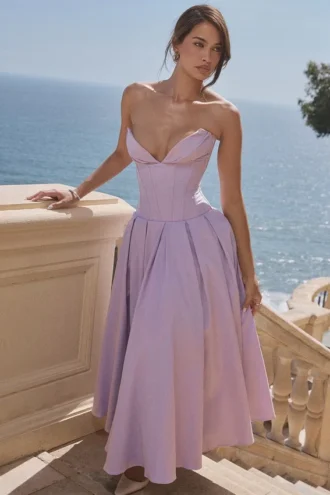 Lady Orchid Twill trägerloses Tüll-Midi-Kleid
