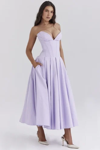 Lady Orchid Twill trägerloses Tüll-Midi-Kleid