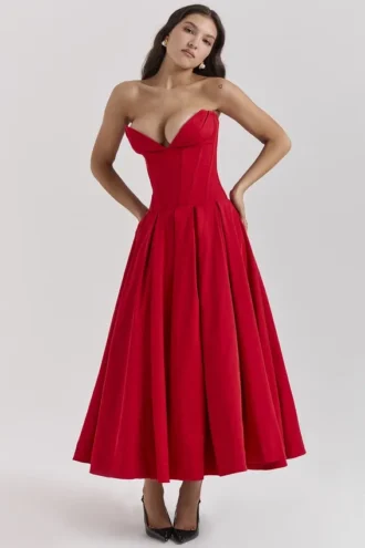Lady Scarlet trägerloses Midikleid