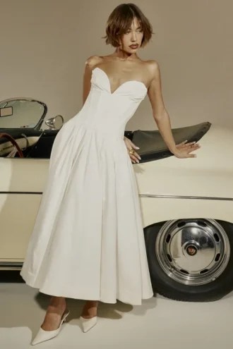 Lady White Strapless Midi Kleid