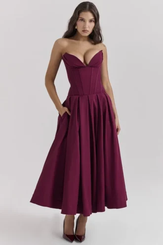 Lady Wine trägerloses Midikleid