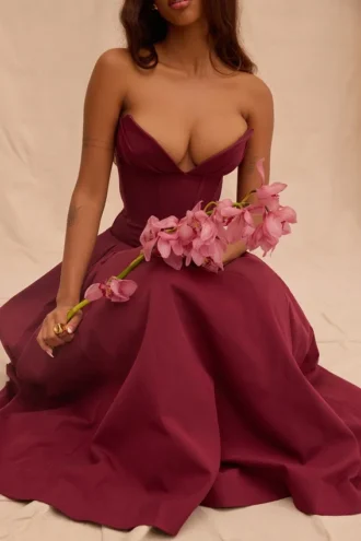 Lady Wine trägerloses Midikleid