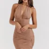 Laetitia Mini-Kleid in Haselnussbraun mit Raffungen
