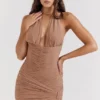 Laetitia Mini-Kleid in Haselnussbraun mit Raffungen