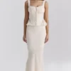 Lana Vintage cremefarbener Maxirock aus Baumwolle mit Broderie Anglaise