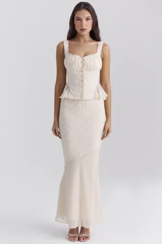 Lana Vintage cremefarbener Maxirock aus Baumwolle mit Broderie Anglaise Lana Vintage cremefarbener Maxirock aus Baumwolle mit Broderie Anglaise