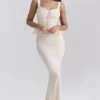 Lana Vintage cremefarbener Maxirock aus Baumwolle mit Broderie Anglaise