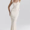 Lana Vintage cremefarbener Maxirock aus Baumwolle mit Broderie Anglaise